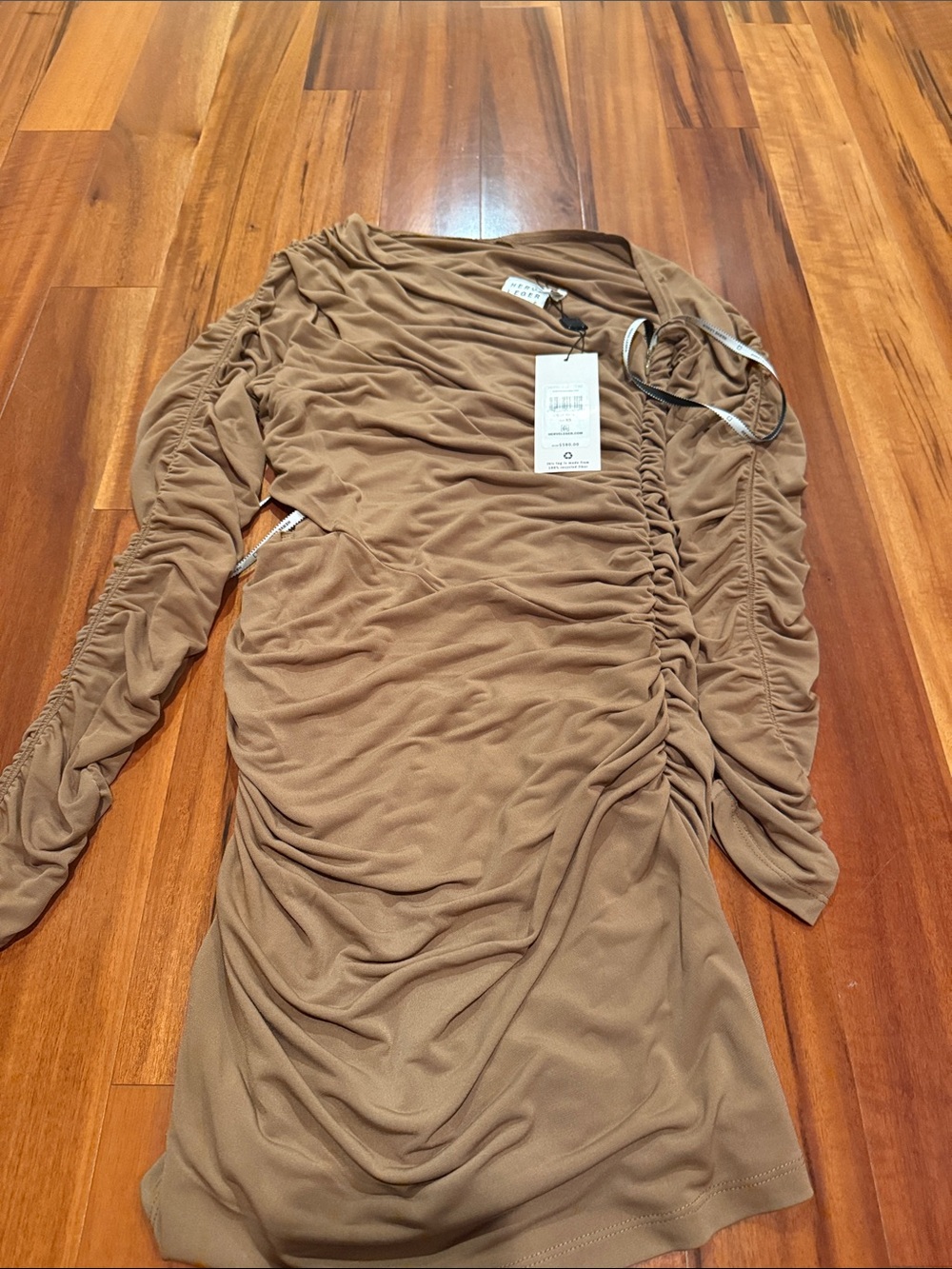 Herve Leger Brown Ruched Long Sleeve Tunic